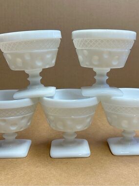 Vintage 1950’s McKee Glass Milk Glass Sherbet Cups - Set of Five